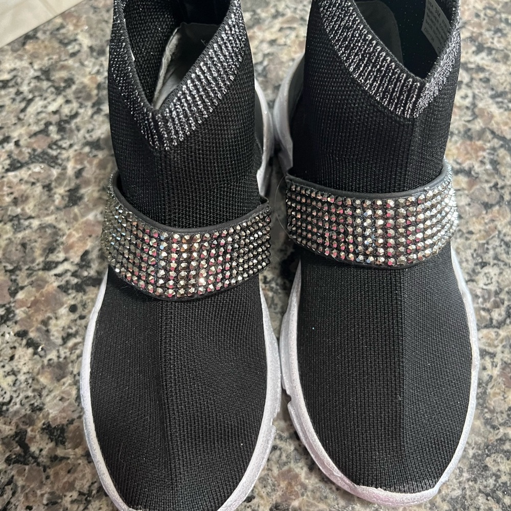 Kidpik Black Sneakers with Rhinestone Accents